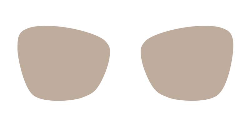 A pair of clear-framed glasses with a distinctive cat-eye shape, featuring a subtle upward sweep at the outer edges.